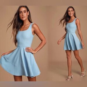Lulus Home Before Daylight Mini Knee Length Dress, Periwinkle Sky Blue,‎ Size S